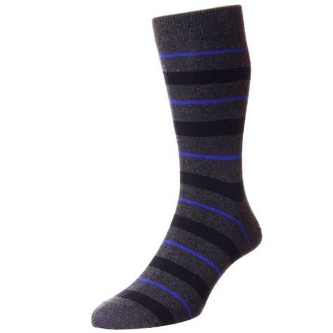 Hj Hall Grey Black And Blue Horizontal Striped Mens Socks From Ties