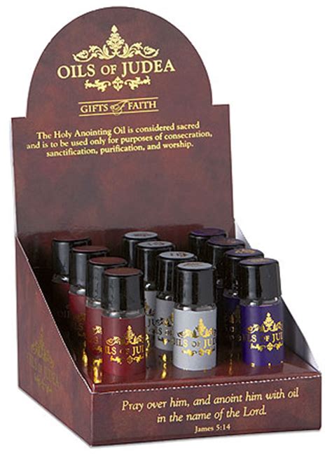 You can also find anointing oil at your local christian bookstore, which is typically infused with myrrh, cassia and other essential oils. Anointing Oil Display