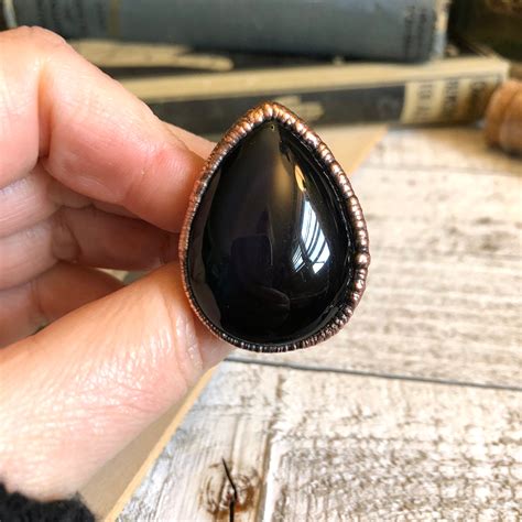 Size 7 Rainbow Obsidian Ring Crystal Ring Large Obsidian Ring Copper