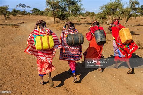 African Women From Maasai Tribe Carrying Water Kenya East Africa High