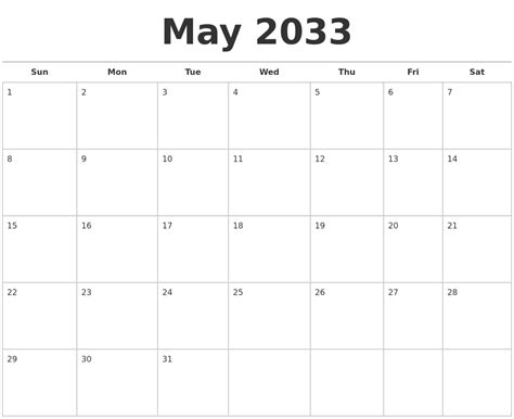 May 2033 Calendars Free