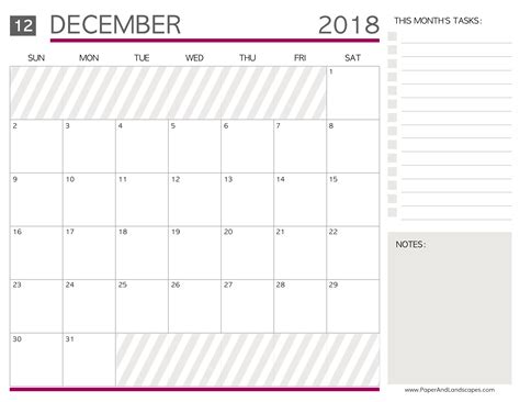 Calendar For December 2018 Printable Word Searches