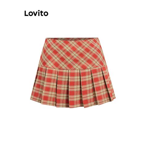 Lovito Preppy Plaid Pleated Skirt For Women L93AD013 Shopee Malaysia