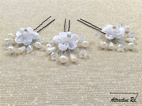 Bridal Hair Piece Flower Pins Set Of 3 Pearl Hair Pins Wedding Hair