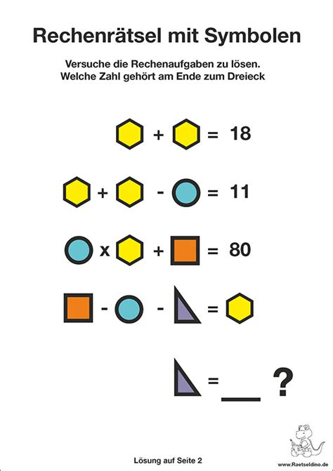 Wenn du mehr als 50% löst, ist das sehr schön. Rechenrätsel mit Symbolen für Kinder - leicht