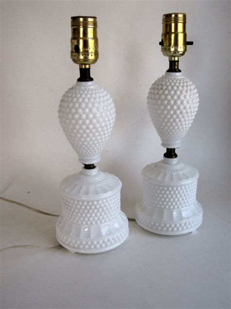 Vintage White Milk Glass Hobnail Lamps Set Of Two Etsy