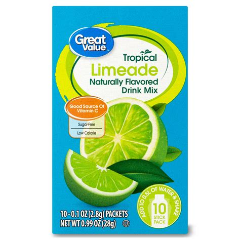Great Value Sugar Free Tropical Limeade Drink Mix 99 Oz 10 Count
