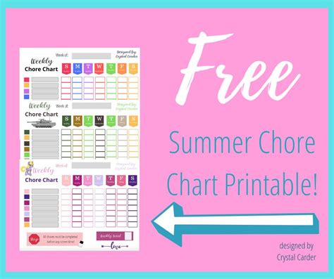 3 Free Summer Chore Chart Downloadable Printables For Kids Crystal Carder