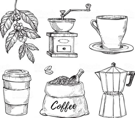 Natural Grain Coffee Vintage Hand Drawn Vector Illustration Set Cup