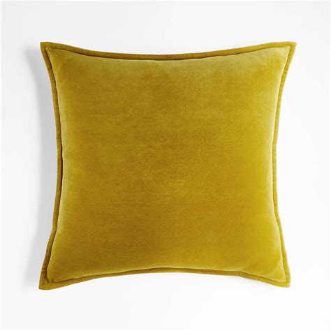 Ochre 20x20 Washed Organic Cotton Velvet Throw Pillow Cover With