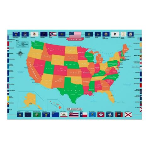 Detailed Usa Map With State Flags Poster Zazzle