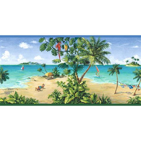 🔥 Free Download Tropical Beach Scene Prepasted Wallpaper Border At