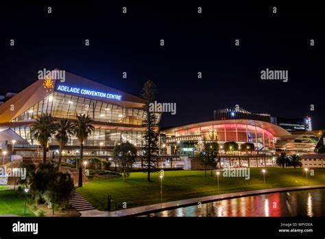The Adelaide City Skyline At Night Featuring The Adelaide Convention