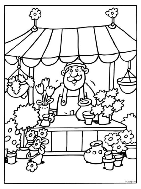 Kleurplaat Bloemenkraam op de markt Kleurplaten, Kinderkunst