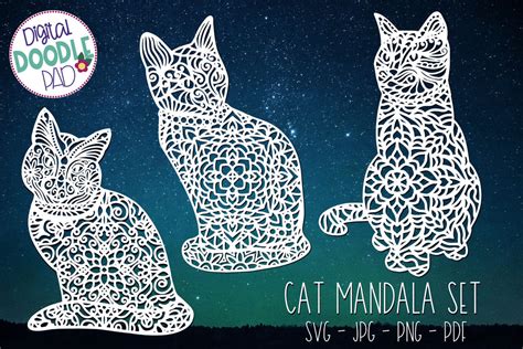 Mandala Cat Svg Set For Cricut And Silhouette So Fontsy