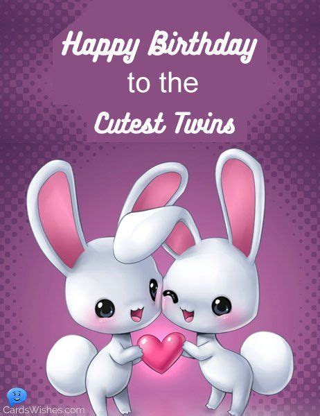 Happy Birthday To The Cutest Twins Two Cute Rabbits With Red Heart In