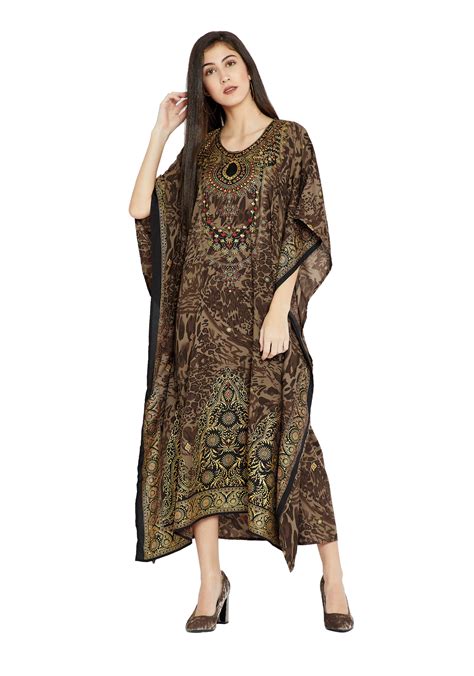 Oussum Brown Kaftan Dresses For Women Paisley Printed Plus Size