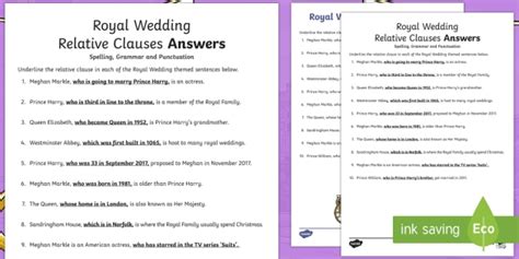 He is the guy car is parked in front of your house. Royal Wedding Relative Clauses Worksheet (teacher made)