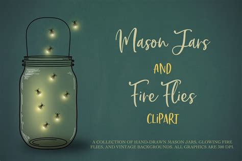 Fireflies And Mason Jars Clipart Design Cuts