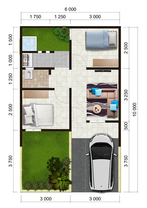 Pengaturan pada denah rumah minimalis 2 lantai type 36 ini yaitu pada lantai 1 terdiri dari 2 kamar tidur, 2 kamar mandi, halaman belakang, halaman depan, teras. Denah Rumah Type 30 | Sobhome