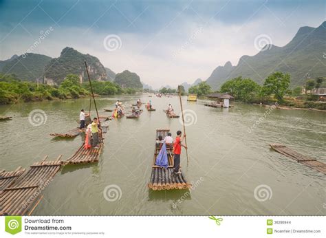 Bamboo Boats On The Li River China Editorial Stock Image Image Of