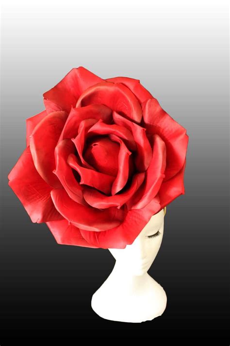 Red Giant Rose Hat Huge Red Rose Fascinator Races Headpiece Etsy