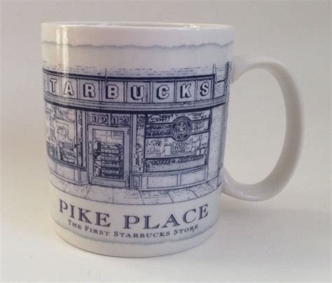 Starbucks Pike Place Mug 2008 Coffee Cup First Store Blue White 18oz