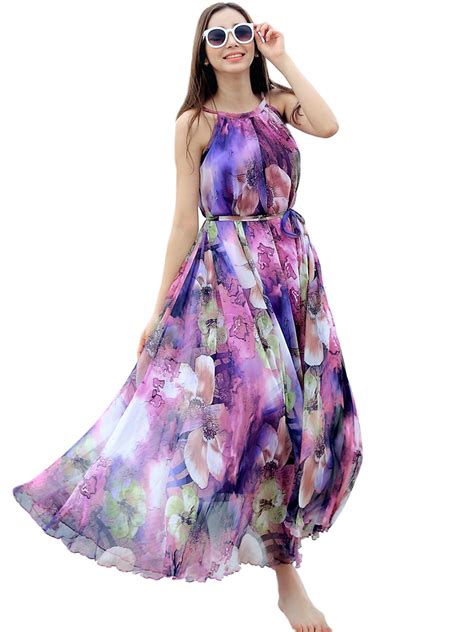 Purple Floral Long Beach Maxi Dress Lightweight Sundress Plus Size
