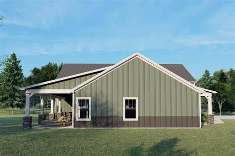 Single Story Bedroom Country Barndominium With Oversized Garage