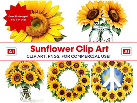 Sunflower Clipart Sunflowers Png Format Instant Download For Etsy In