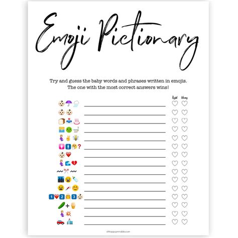 Free printable he said, she said baby shower game; Baby Emoji Pictionary - Printable Gender Neutral Baby ...