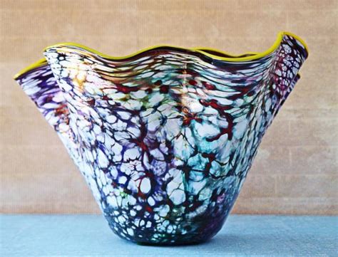 Murano Italy Multi Color Confetti Glass Handkerchief Vase Huge Artist