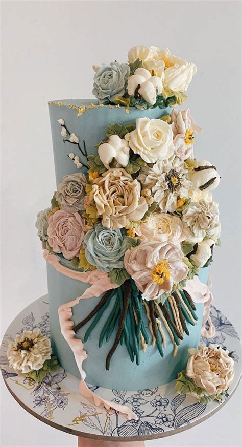 41 Best Wedding Cake Styles For Your Big Day Blue Buttercream Pink Ribbon