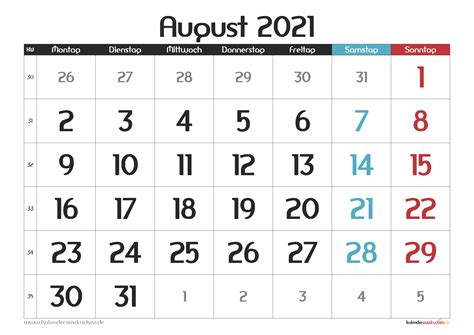 Allows to customize and set first day of the week to monday, saturday or sunday. Monatskalender August 2021 Pdf | Best Calendar Example