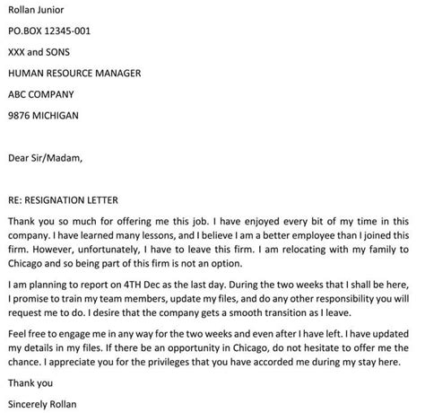 Resignation Letter Due To Relocation Collection Letter Template