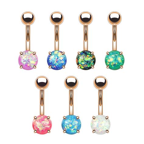 Opal Glitter Rose Gold Ip Over L Surgical Steel Belly Bar Navel