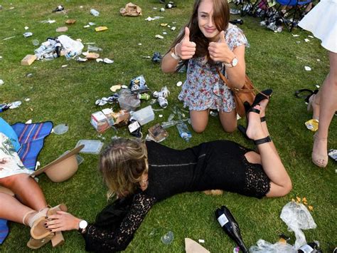 Melbourne Cup 2017 Drunken Antics Begin At Flemington Photos The Courier Mail