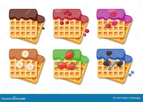 Vector Belgian Waffles With Colorful Syrup Stock Vector Illustration