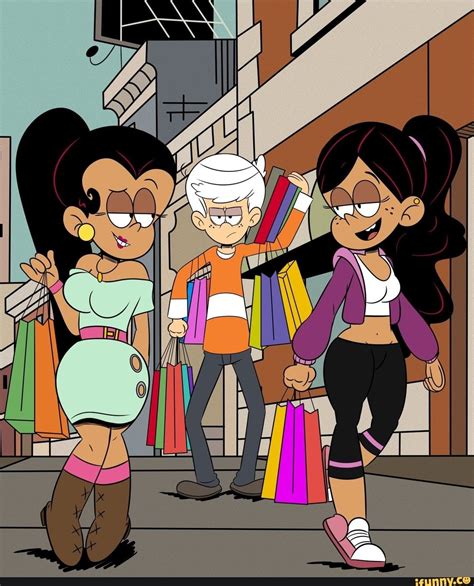 An Animated Image Of Two Women And One Man Walking Down The Street With Shopping Bags