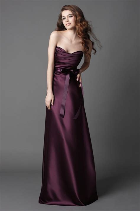 2011 Plum Strapless Sash A Line Silhouette Full Length Bridesmaid Dress