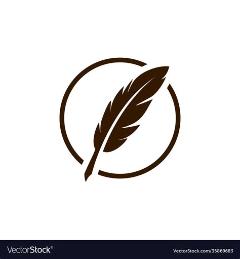 Vintage Feather Quill Pen Logo With Circle Frame Vector Image