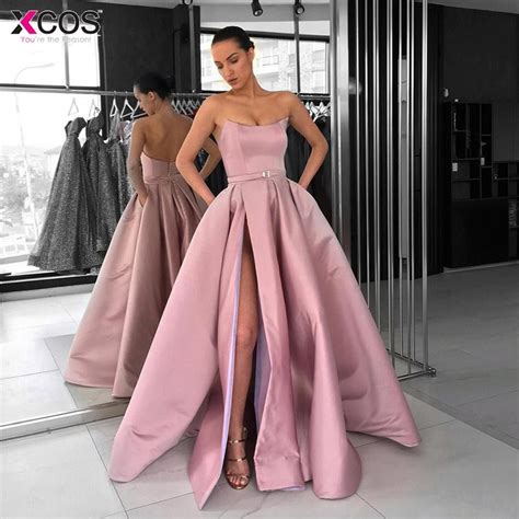 Buy Burgundy Blush Pink Prom Dresses 2019 High Split