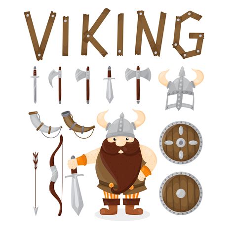 Cartoon Viking And Weapons Set 1214941 Vector Art At Vecteezy