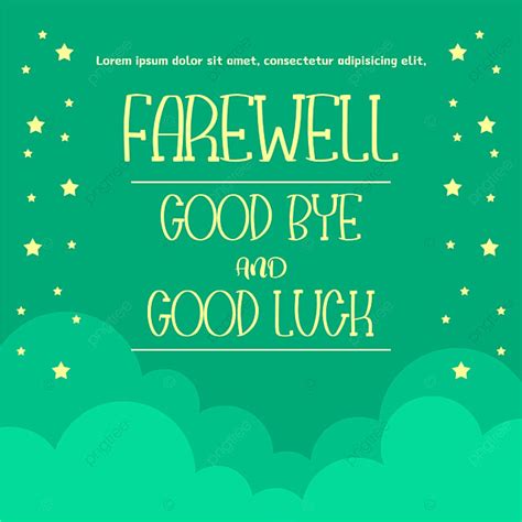 Farewell Card Template With Good Bye And Luck Text Message On Green Sky