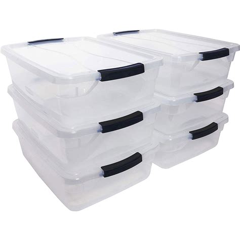 5 Pack Storage Containers Box Lids Colored Case Tote Plastic Stackable