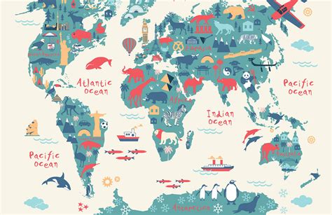 Explorer Kids World Map Wallpaper Mural Hovia