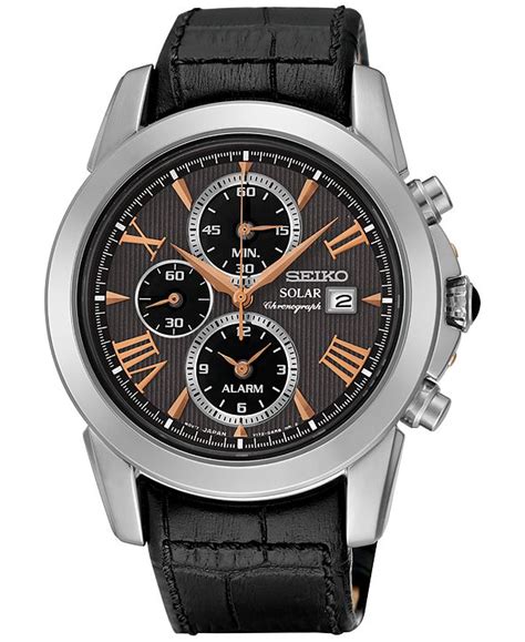 Seiko Mens Solar Chronograph Le Grand Sport Black Leather Strap Watch