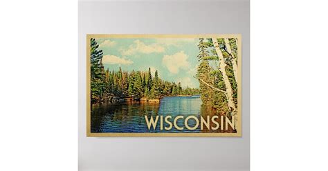 Wisconsin Poster Lake Vintage Travel Print