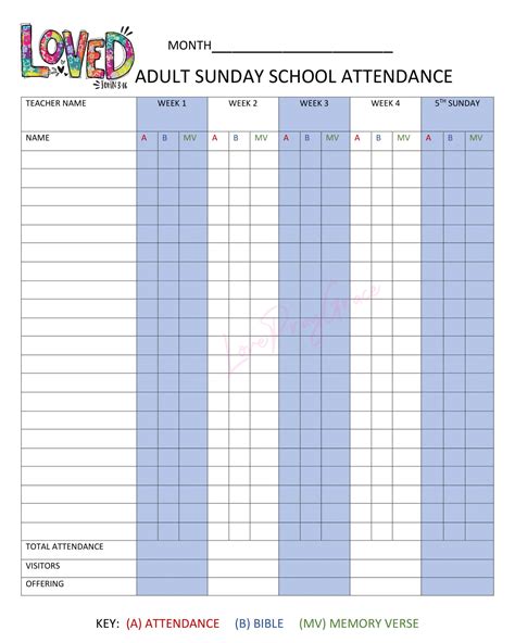 Printable Attendance Chart For Church