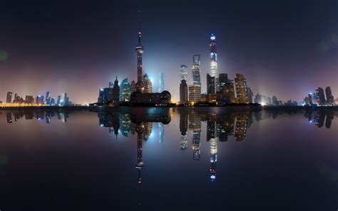 Shanghai China City Cityscape Skyscraper Tower Water Sea